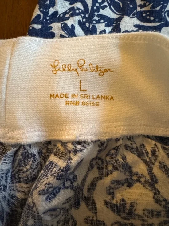 Lilly & Pulitzer Navy & White Lobster Print Palazzo Linen Pants L - Picture 4 of 6